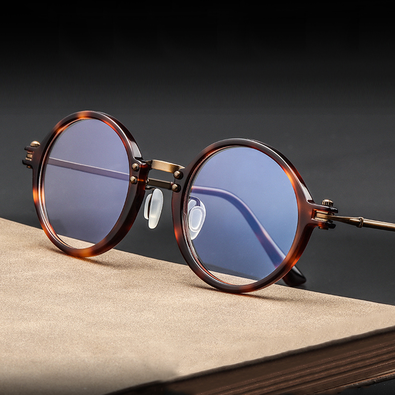 Men'S Accessories High End - Retro Yuvarlak Titanyum Asetat Gözlük Çerçevesi