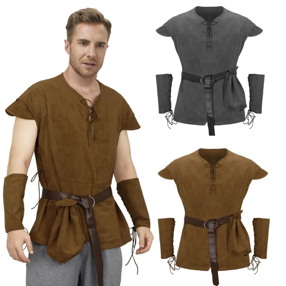 Medieval Men'S Accessories - Erkek Ortaçağ Bağcıklı Tunik Gömlek Rönesans